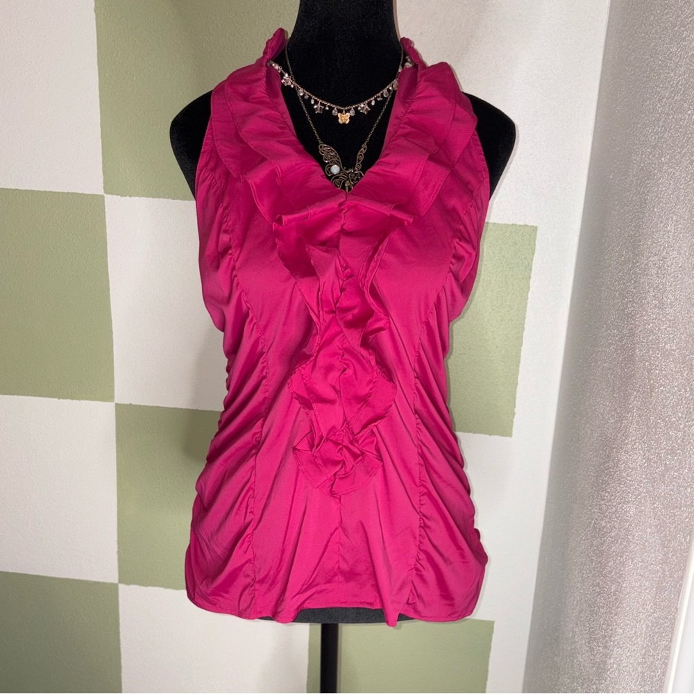 Express Hot Pink Ruffled Formal Blouse